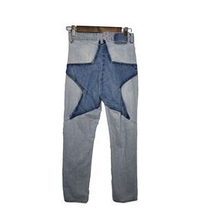 WOMENS REVICE STRAIGHT LEG LIGHT‎ WASH HISH RISE DISTRESSED STAR BUTT JEANS 27
